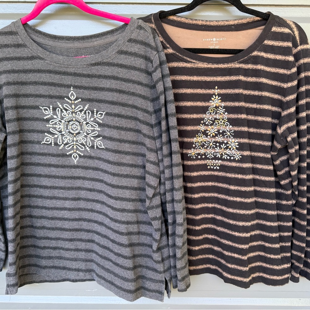 Two Striped Long Sleeve Shirts with Embellished Designs